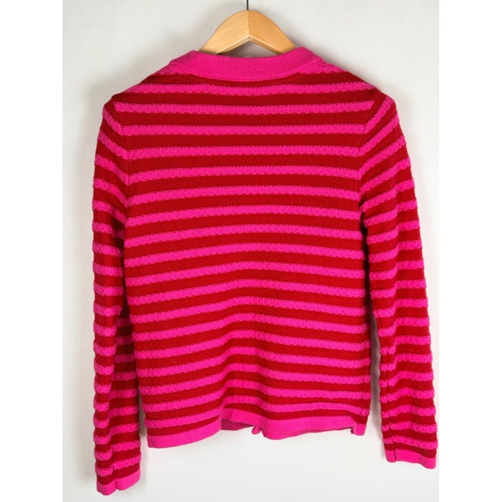 Pink Red Striped Cardigan Gold Crest Buttons Preppy Knit Sweater M Barbiecore - Picture 4 of 5